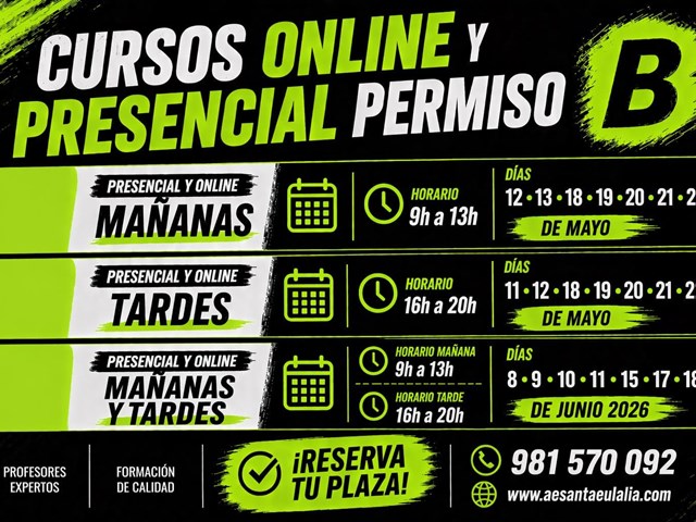 CURSO PRESENCIAL Y ONLINE FORMACION TEORICA PERMISO B