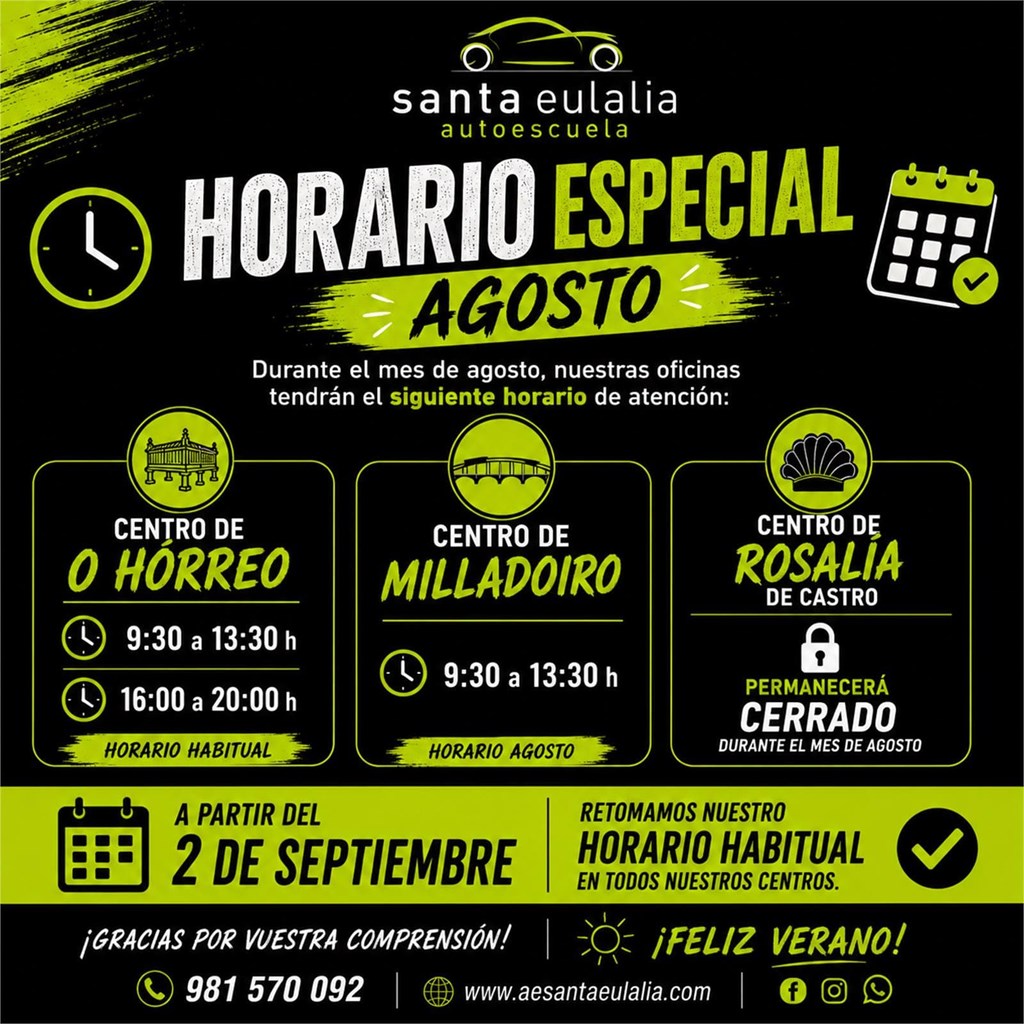HORARIO ESPECIAL · MES DE AGOSTO