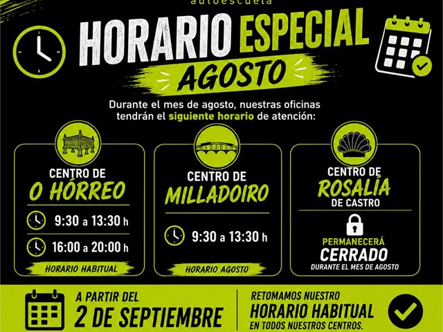 HORARIO ESPECIAL · MES DE AGOSTO